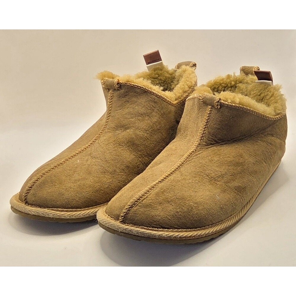 Follkee Slippers Sheep Skin Wool Lined House Shoes Unisex Suede Boots US M8 W9